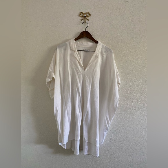 Madewell Tops - Madewell Women White Linen Blend Short Sleeve Central Shirt Popover 2X Back Slit